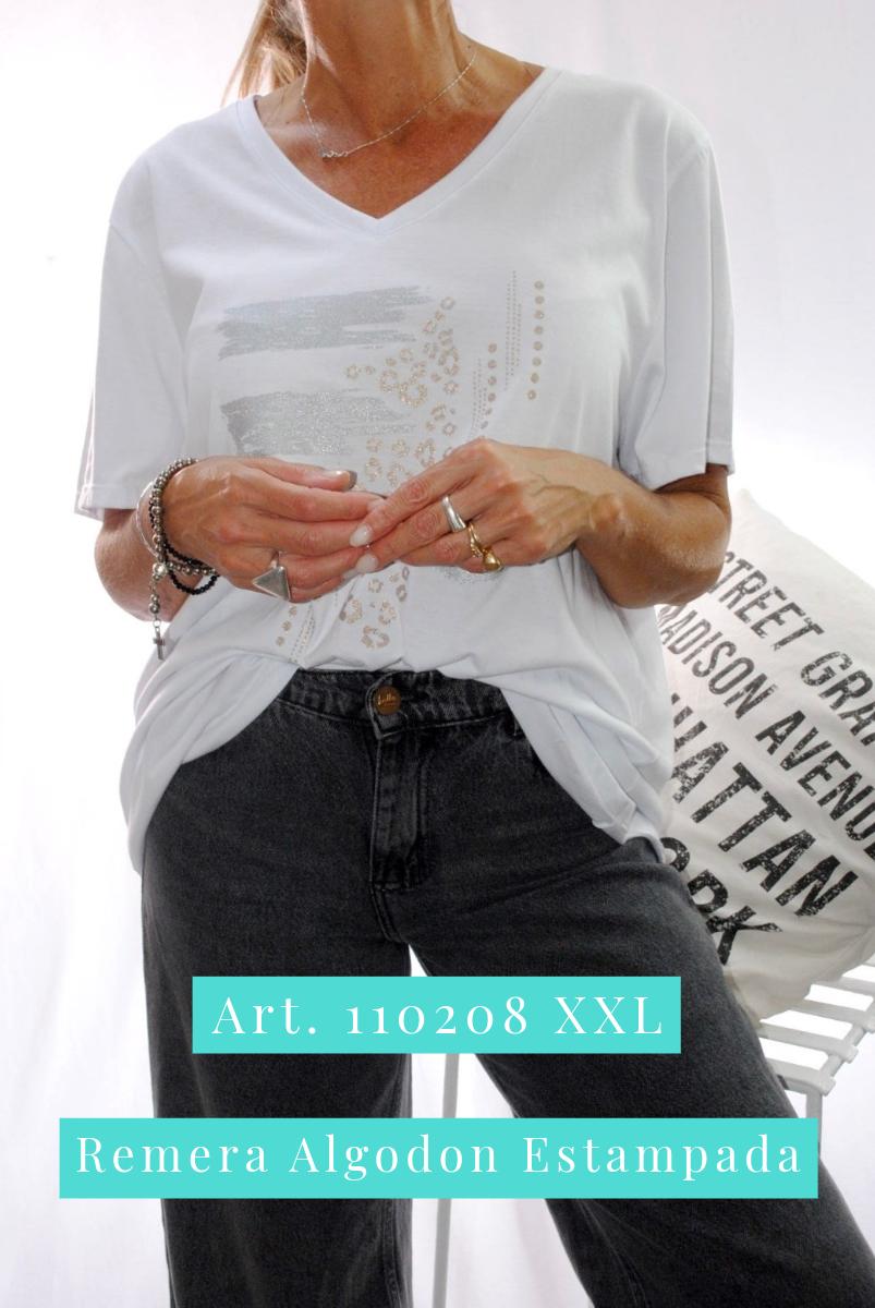 Remera Esc. V Algodon Estampada